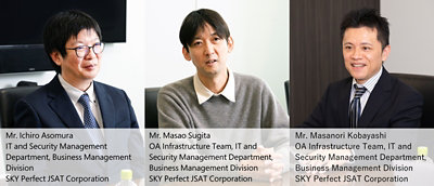 From left: Mr. Ichiro Asomura, Mr. Masao Sugita, Mr. Masanori Kobayashi from SKY Perfect JSAT Corporation.