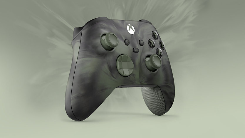 Den trådløse Xbox-controller i Nocturnal Vapor-specialudgaven set skråt forfra.