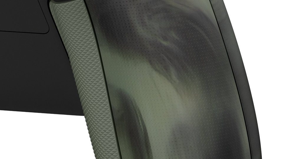 Nærbilde av gummierte grep på Xbox trådløs kontroller – Nocturnal Vapor Special Edition.