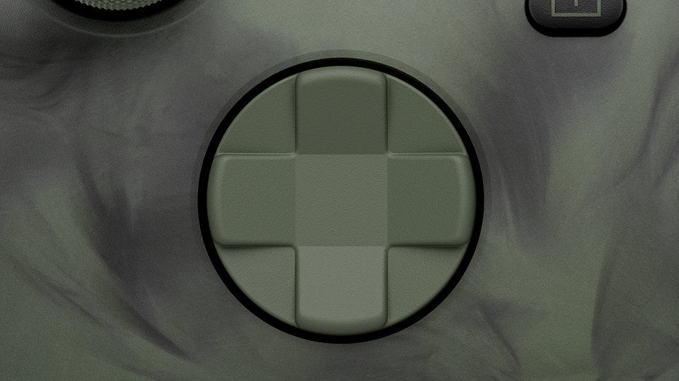 Nærbillede af D-blokken på den trådløse Xbox-controller i Nocturnal Vapor-specialudgaven.
