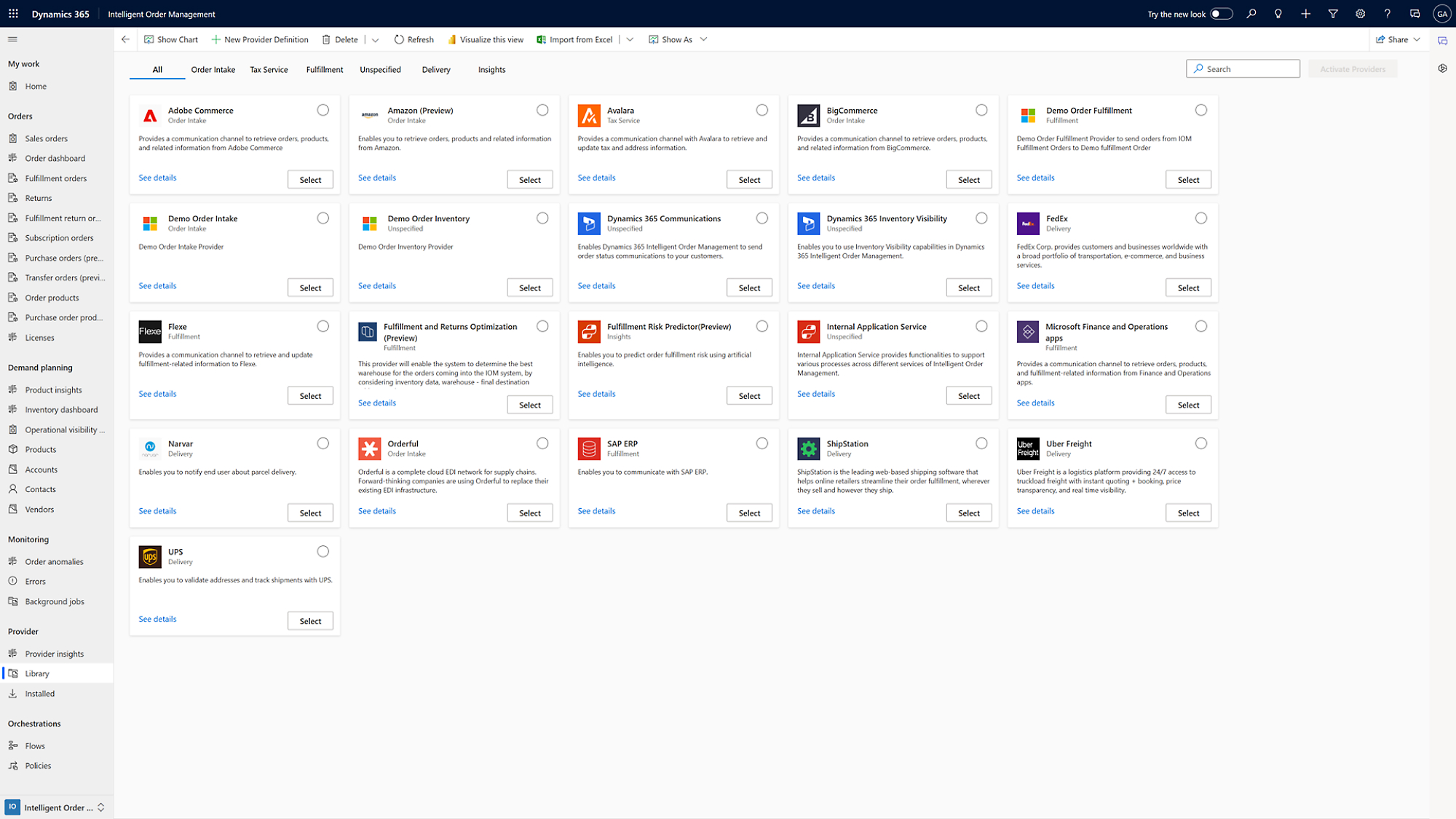 Dynamics 365 Library window is open for order management.