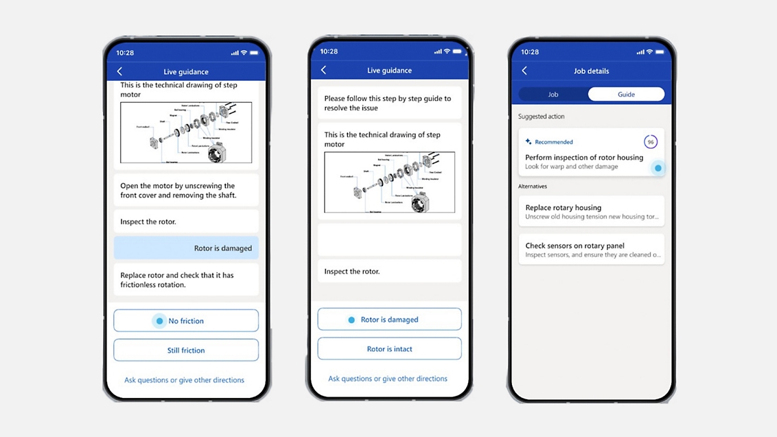 Screenshot einer mobilen App mit verschiedenen Schritten.