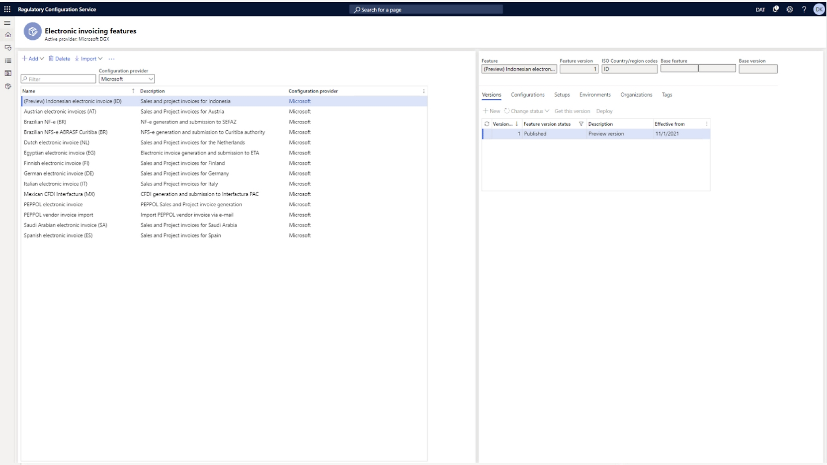 Et vindu som viser ulike tjenester i listetype, med informasjon på høyre side.