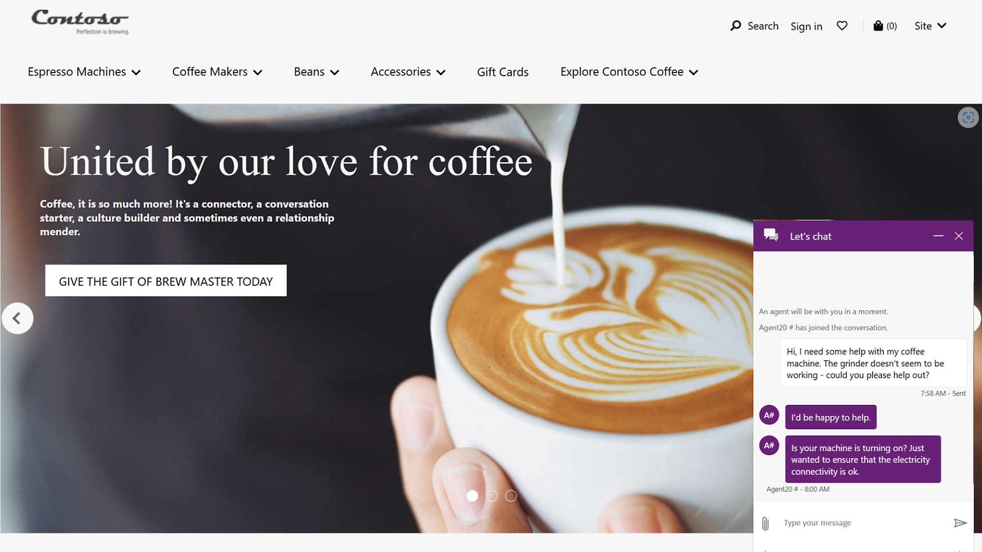 A website with a coffee cup and a cup of coffee.