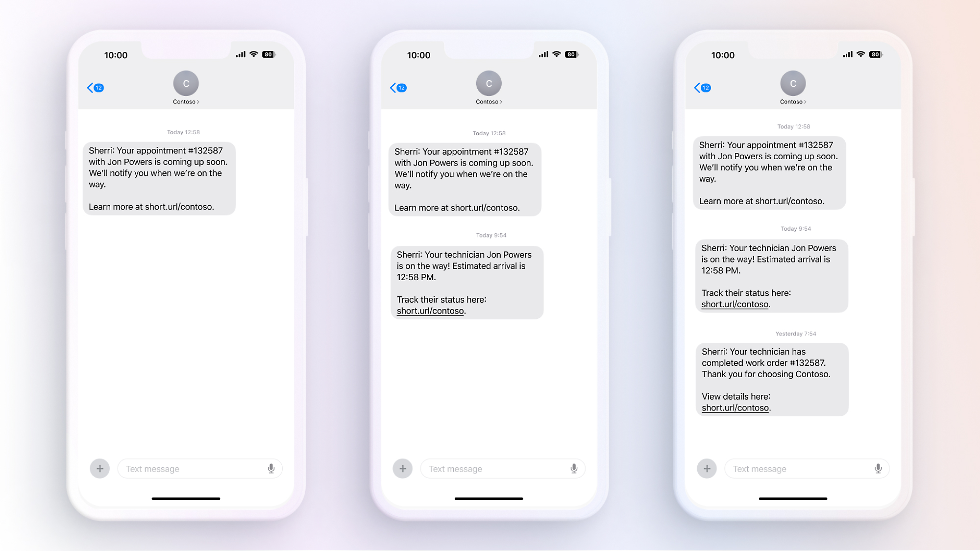 Drie iPhone-schermopnamen met tekstberichten erop.