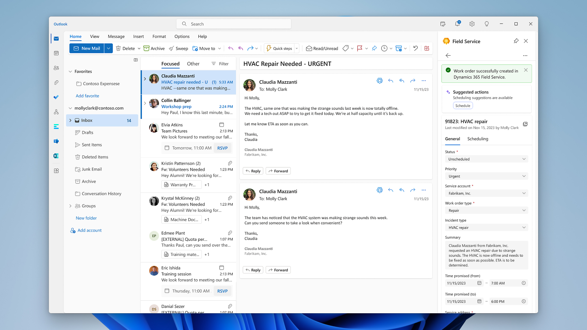 Okno zobrazující Microsoft Outlook a e-mail, který je v něm otevřený.