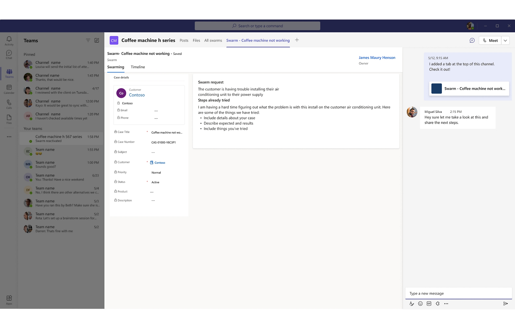 Microsoft ekip sohbeti uygulamasının ekran görüntüsü.