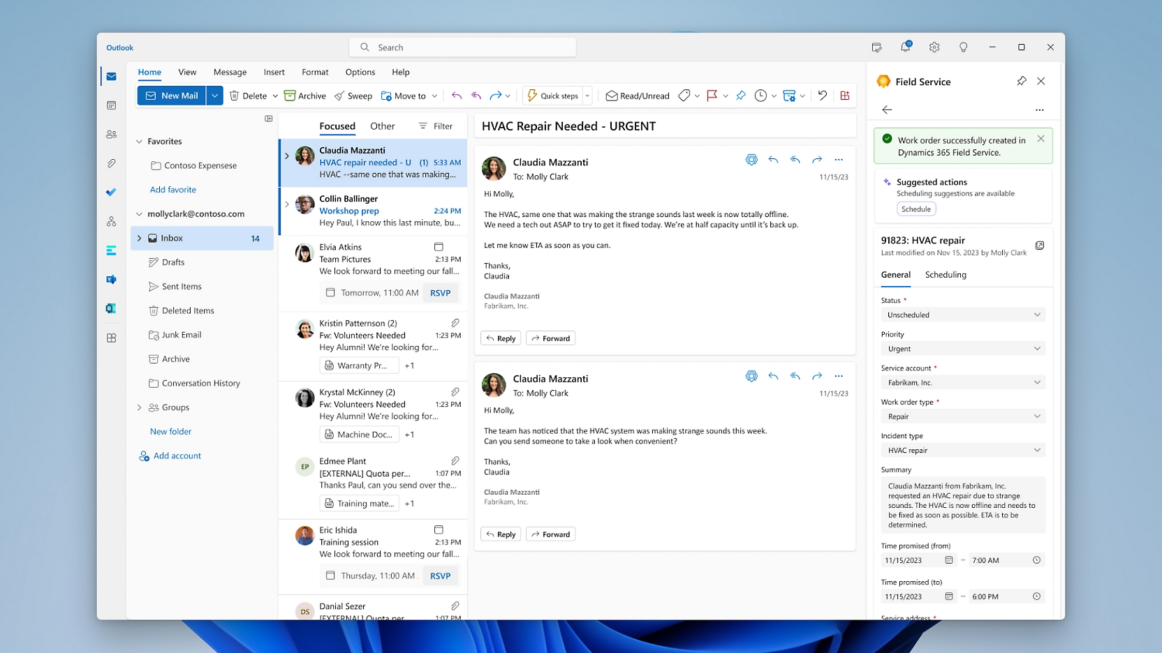 لقطة شاشة لتطبيق البريد الإلكتروني لـ Microsoft Office.