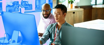 A man looking at a computer screen.
