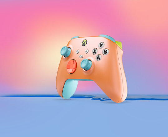 Front right angle of the Xbox Wireless Controller – Sunkissed Vibes OPI Special Edition.