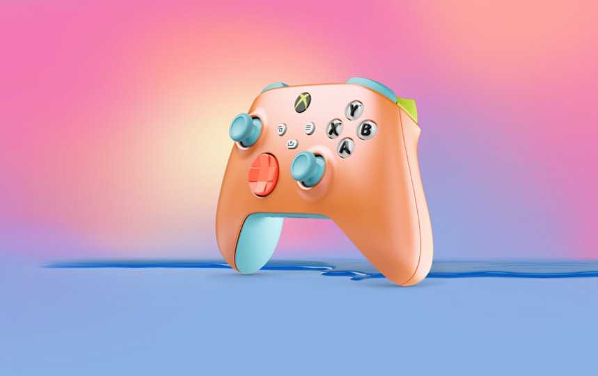 Front right angle of the Xbox Wireless Controller – Sunkissed Vibes OPI Special Edition.