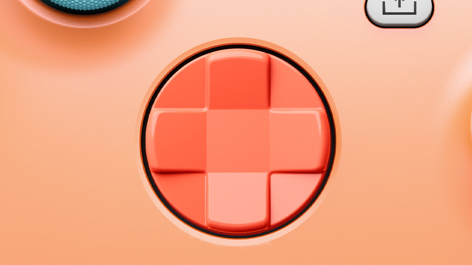 Close-up of the d-pad on the Xbox Wireless Controller – Sunkissed Vibes OPI Special Edition.