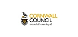 Logo of cornwall council featuring a black raven on a shield with golden coins, accompanied by the text "one and all - onen hag oll.