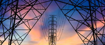 A power lines on a tower