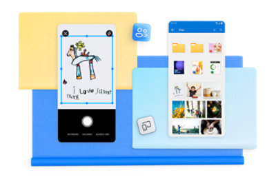 Two devices are displayed: a phone showing an illustration of a horse and another phone displaying a file management app 
