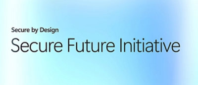 "Secure by Design" と "Secure Future Initiative" というテキストが表示された青いグラデーションバナー。