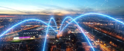 A blue light in the sky.