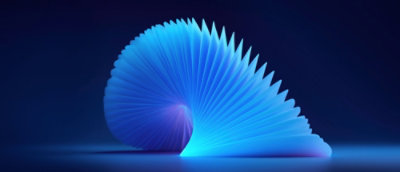 A blue spiral-shaped object against a neutral background.