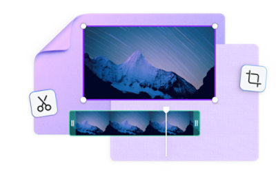 Gambar antarmuka pengeditan foto yang menunjukkan pemandangan pegunungan dengan jejak bintang.