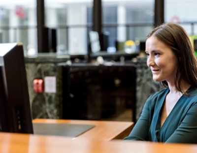 A women working on computer.