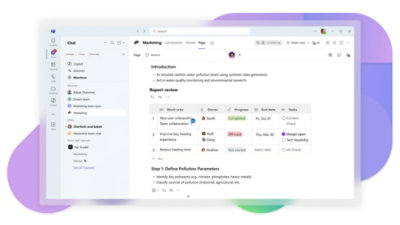 Screen showing a Microsoft Loop page in the Teams app