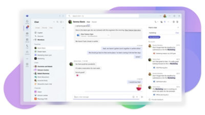 Screen showing a Teams Chat with "Find in chat" search feature open in side bar