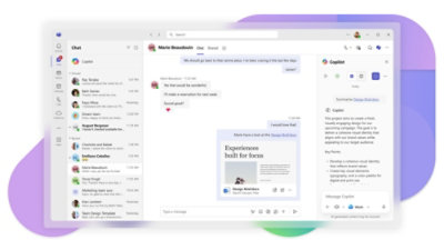 Screen showing a Teams Chat with Copilot in the side bar