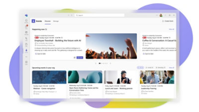 Screen showing Teams Events - Discover tab with various suggested events