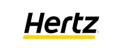 A black and yellow logo with the text Hertz