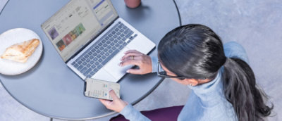 A person using a laptop.