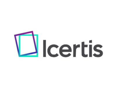 Logo of Icertis featuring a stylized square next to the word "Icertis".
