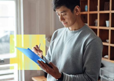 A man scrolling on tab.