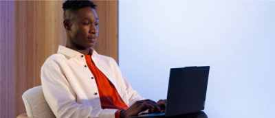 Person working on laptop at home