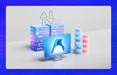 Server stacks with data transfer arrows