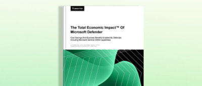 A book with a green and black cover featuring the text The Total Economic Impact Of Microsoft Defender.