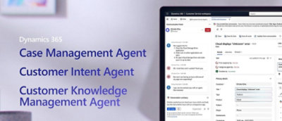 Microsoft Dynamics 365 screen showing case management, customer intent, and knowledge management features in a service workspace.