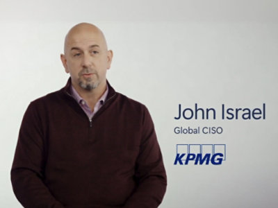 A man in black jacket with text written as John Israel Global CISO KPMG