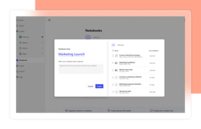A screenshot targeted AI to bring together your chats, files, meeting notes, and project materials in Copilot Notebooks.