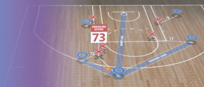 A close-up of a basketball court with a game plan.