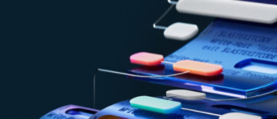 sreen showing a blue interface with a few coloful rounded button