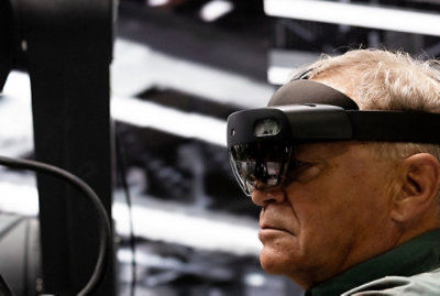 A man wearing a virtual reality headset.