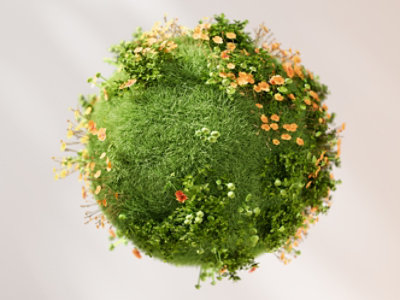 A green planet covered with flowers.