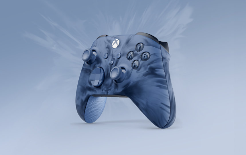 Front right angle of the Xbox Wireless Controller – Stormcloud Vapor Special Edition.