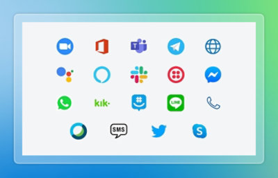 Grid of messaging, collaboration, and communication app icons representing multiple chat and contact channels.