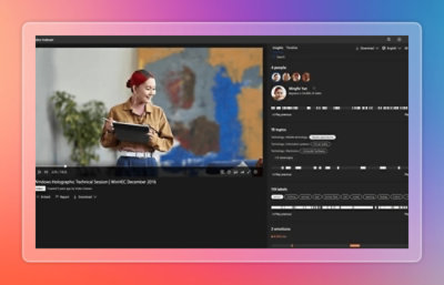 Video analysis interface showing a speaker