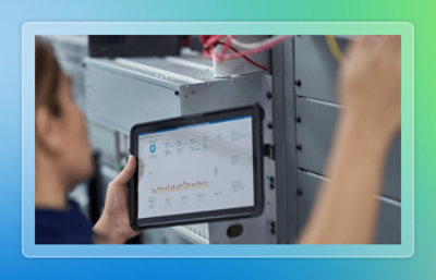 A person holding a tablet.