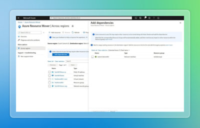 Azure Resource Mover add dependencies panel.