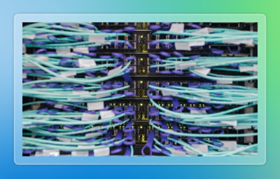 Close-up of a computer server with visible cables and components.