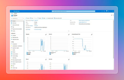 Azure WebApp dashboard with performance metrics.