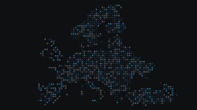 A map of Europe with blue squares.